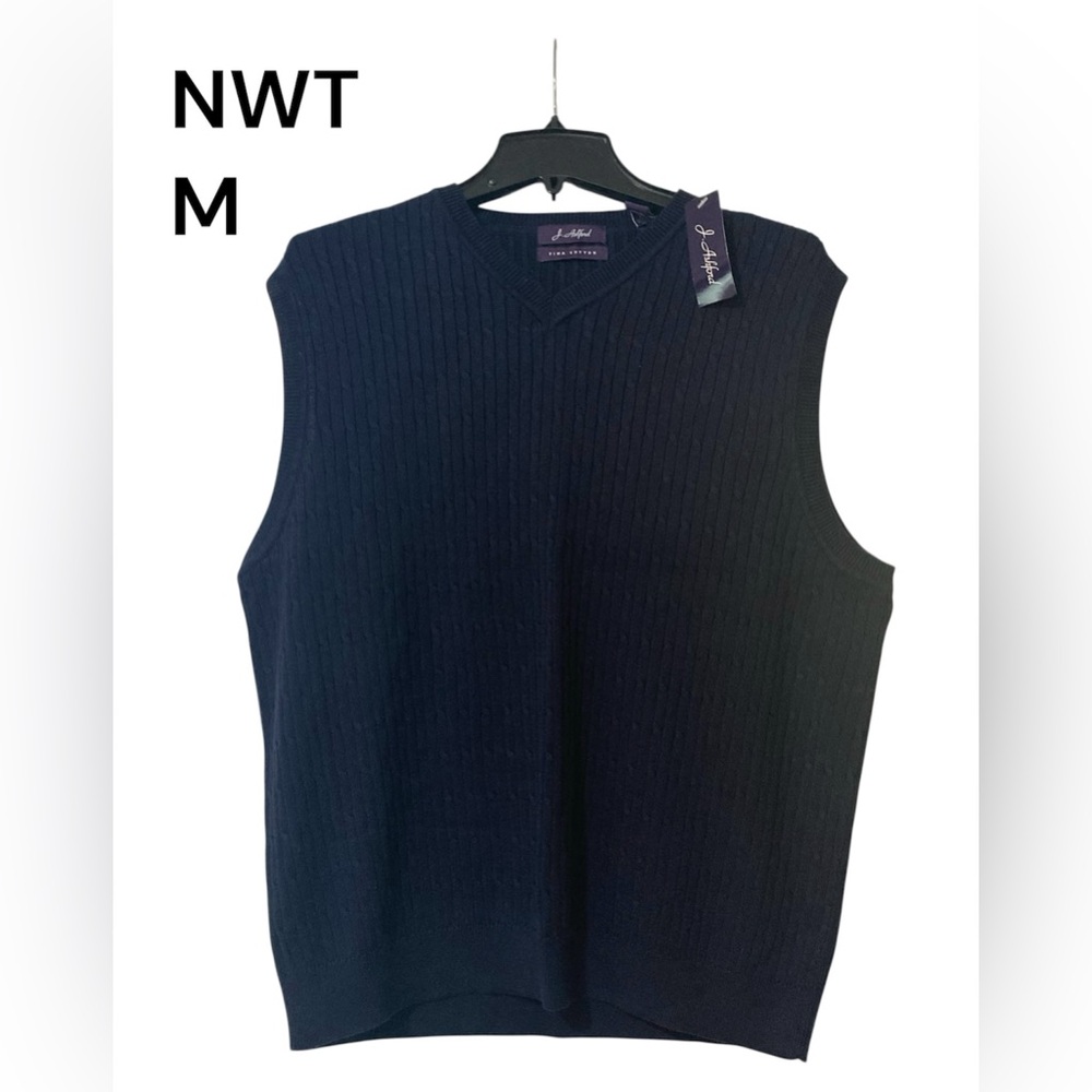 NWT Men’s J. Ashford Navy Blue Pima Cotton Sweater Vest Size Medium